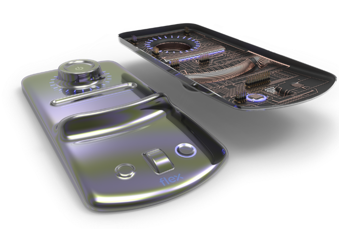 cutaway of touch interface with conducive traces inserted as a film during molding process cartridge